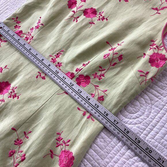 Coldwater Creek Sleeveless Floral Embroidered Dress Green & Pink Linen Blend Siz - Picture 6 of 12
